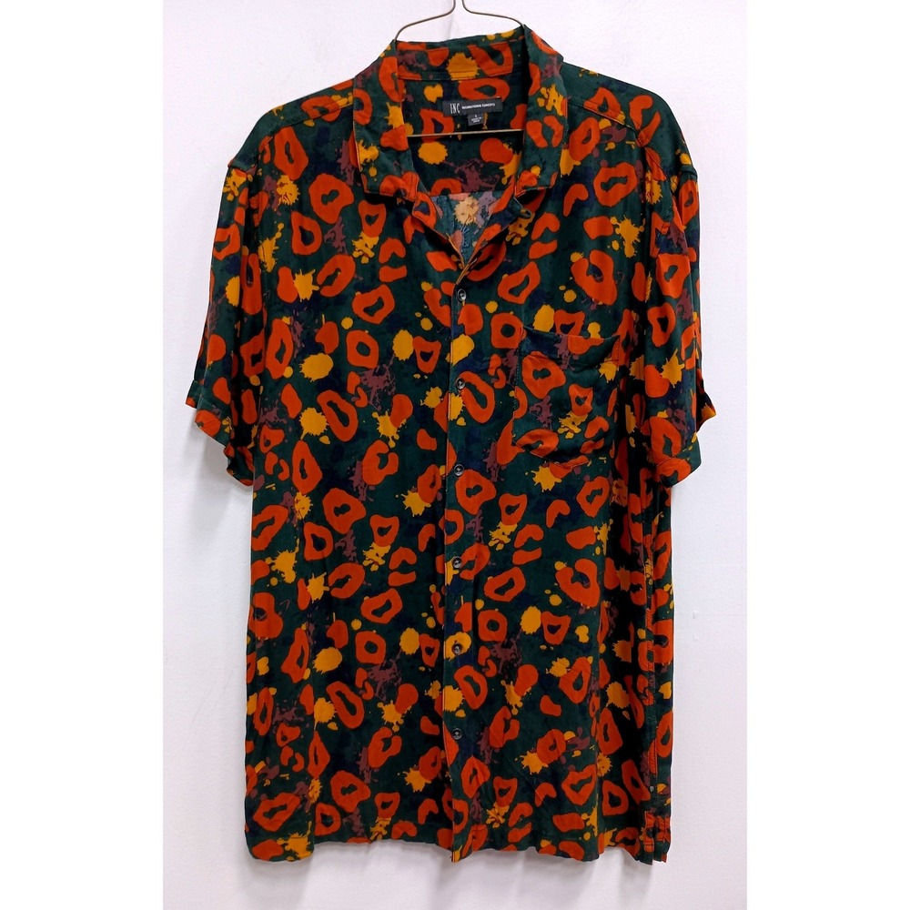 INC International Concepts Button Down Shirt Mens Large Orange BOHO Animal Print